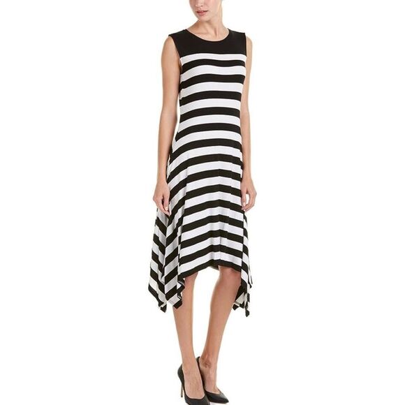Vince Camuto black sleeveless white stripe two tone T-shirt maxi summer dress S - Picture 6 of 12